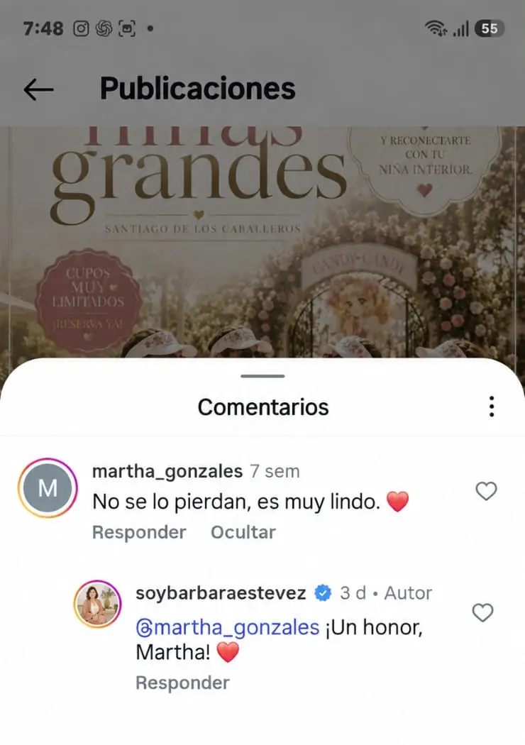Comentario real en Instagram recomendando la experiencia del Club de las Niñas Grandes