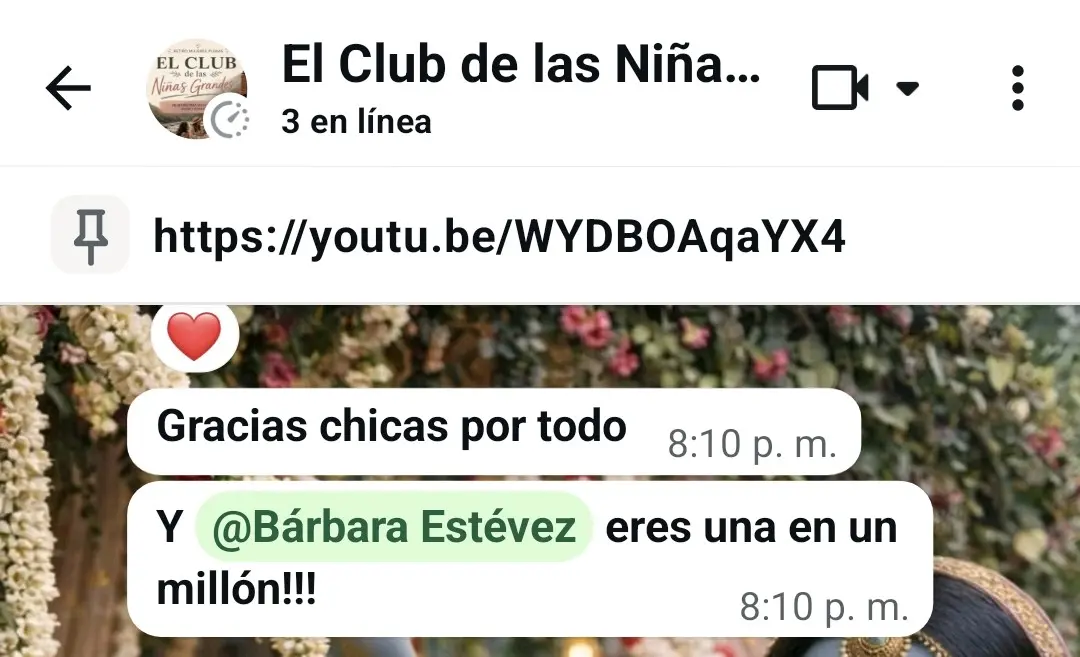 Mensaje real en el grupo de WhatsApp agradeciendo a Bárbara y a las integrantes del Club